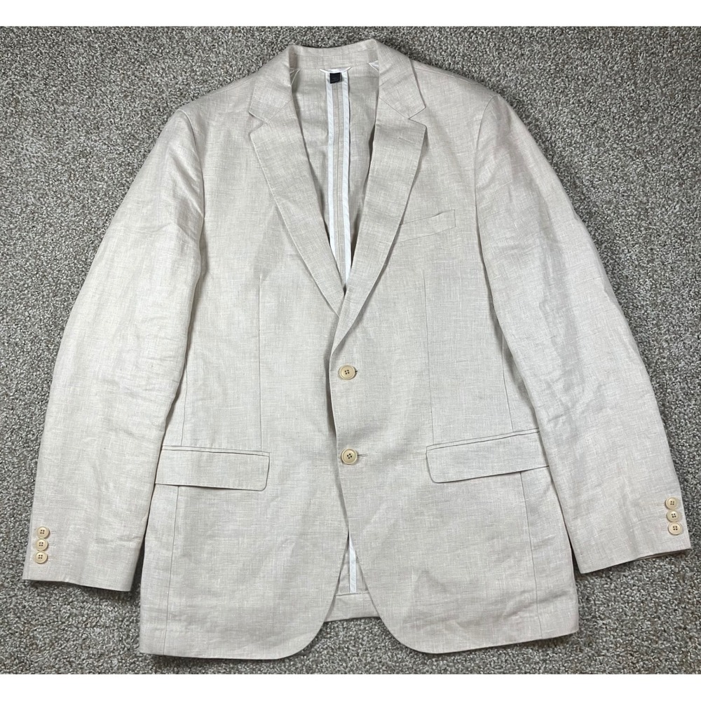Hugo Boss Men Vegan Suit Italian Linen Blazer Beige 40R Made in Germany
